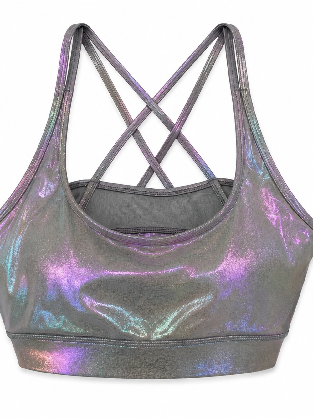 Iridescent Gray-Purple Crisscross Sports Bralette
